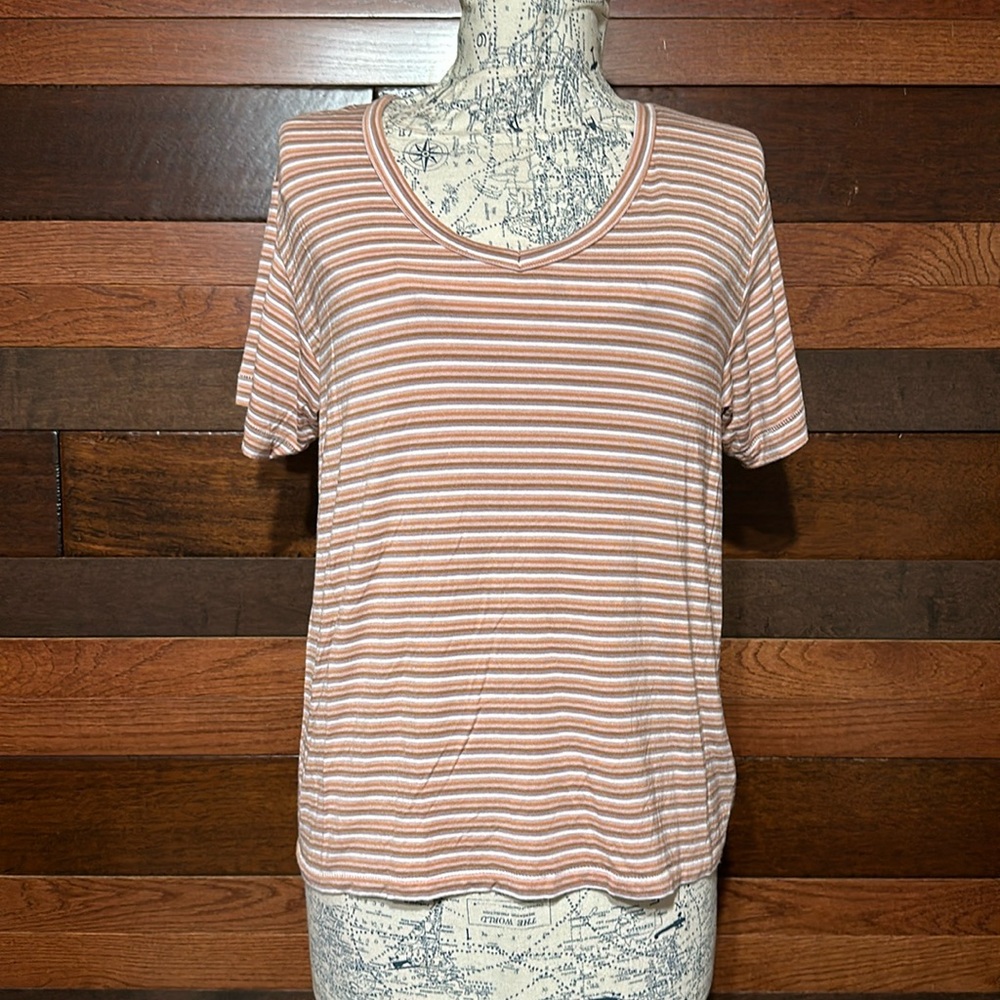 NWOT American Eagle Scoop Neck Short Sleeve Orange Striped Tee Shirt